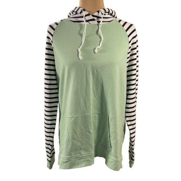 Orvis Women's Pullover Top Shirt Stripe Hoodie Long Sleeve Green White Size L La - Picture 1 of 9